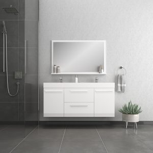Alya Bath Ripley 60" Wall Mount Bathroom Vanity in White With Sink