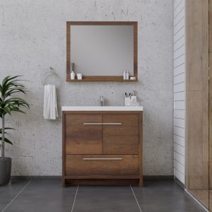 Sortino 36 inch Modern Bathroom Vanity in Rosewood With Sink