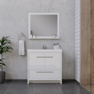 Sortino 36 inch Modern Bathroom Vanity in White With Sink