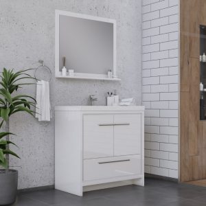 Sortino 36 inch Modern Bathroom Vanity in Glossy White With Sink