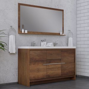 Alya Bath Sortino 60 Inch Double Bathroom Vanity, Rosewood with sink