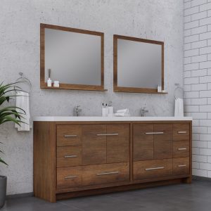 Alya Bath Sortino 84 Inch Double Bathroom Vanity, Rosewood