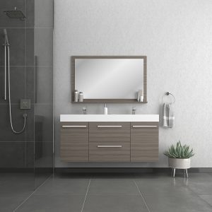 Alya Bath Ripley 60 inch Wall Mounted Bathroom Vanity, Gray