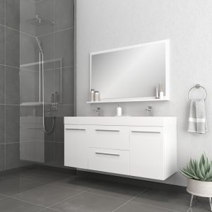 Ripley 60 Inch Wall Mounted Double Bathroom Vanity –  White