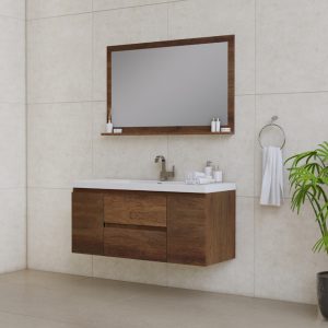 Paterno 48 Inch Wall Mount Bathroom Vanity in Rosewood With Sink