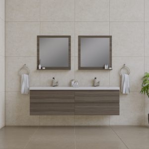 Paterno 72 Inch Wall Mount Bathroom Vanity, Gray