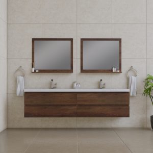 Alya Bath Paterno 84 inch Wall Mount Bathroom Vanity Rosewood