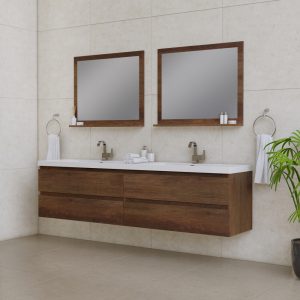 Paterno 84 inch Wall Mount Double Bathroom Vanity in Rosewood With Sink