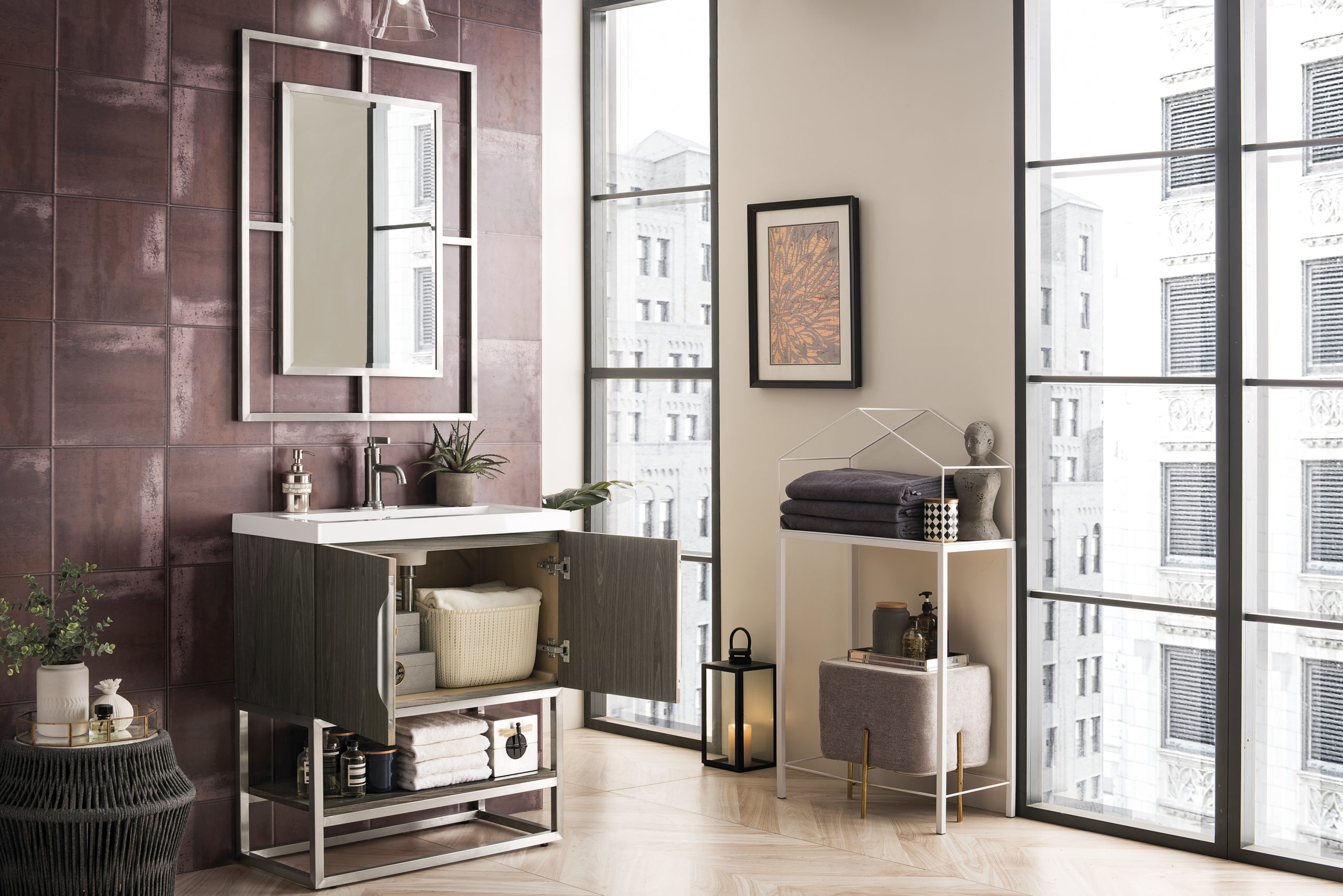 Columbia 31.5" Bathroom Vanity, Ash Gray, Brushed Nickel