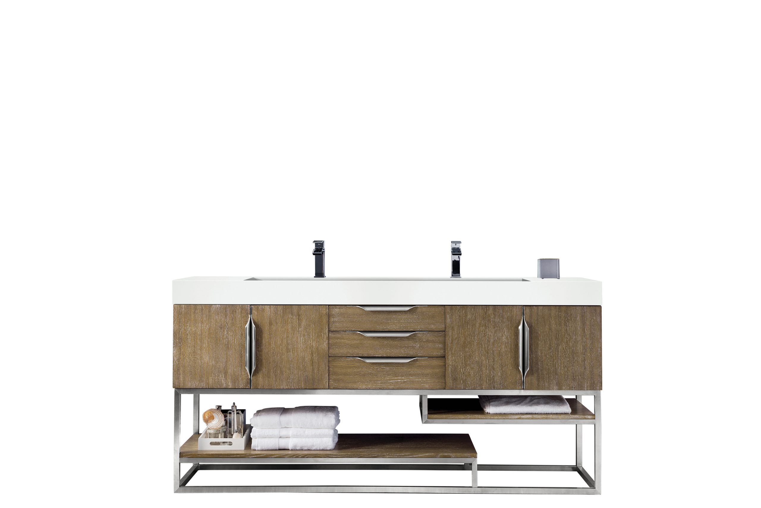 Columbia 72" Double Bathroom Vanity, Latte Oak, Brushed Nickel