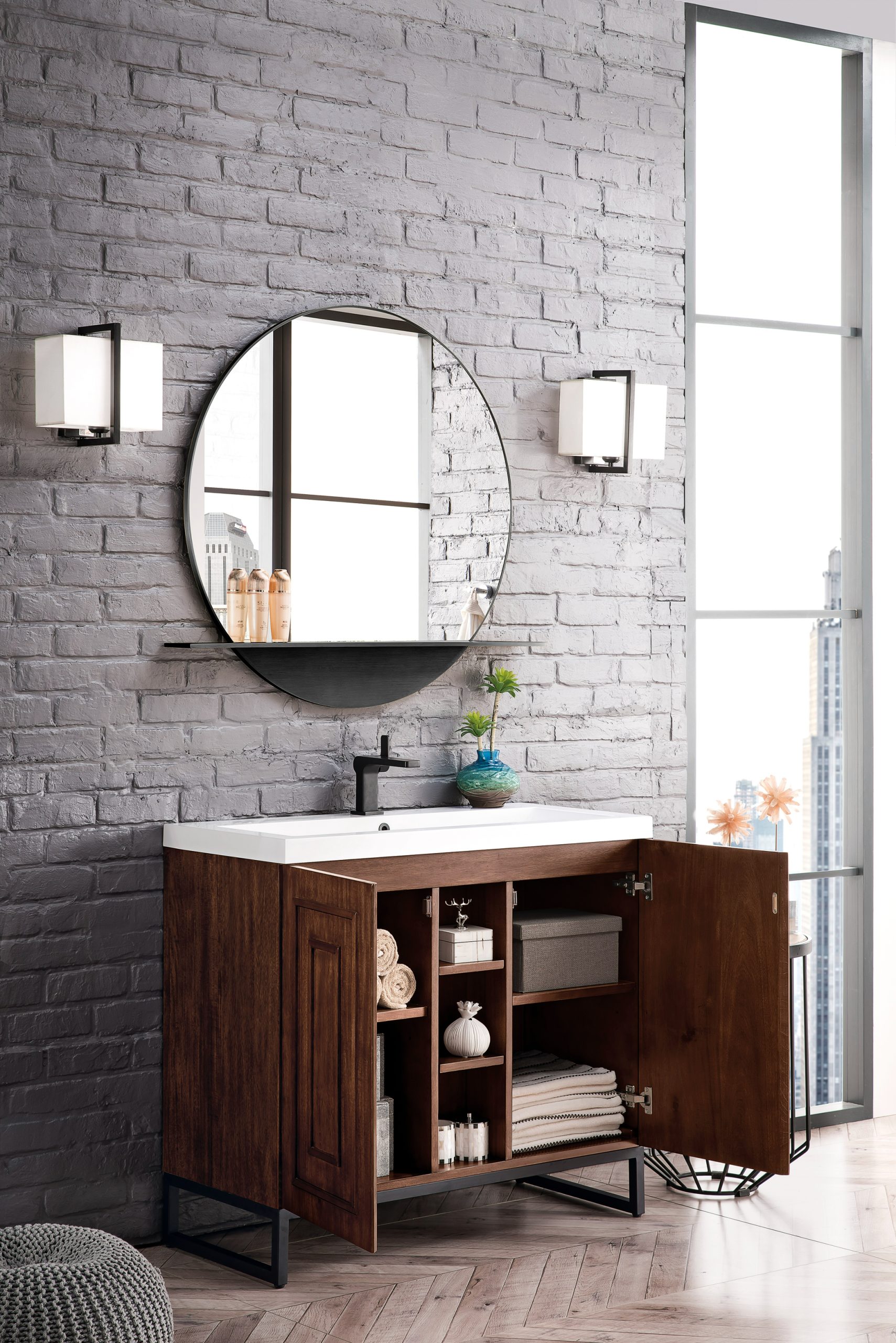 Alicante 39.5" Bathroom Vanity, Mid Century Acacia, Matte Black