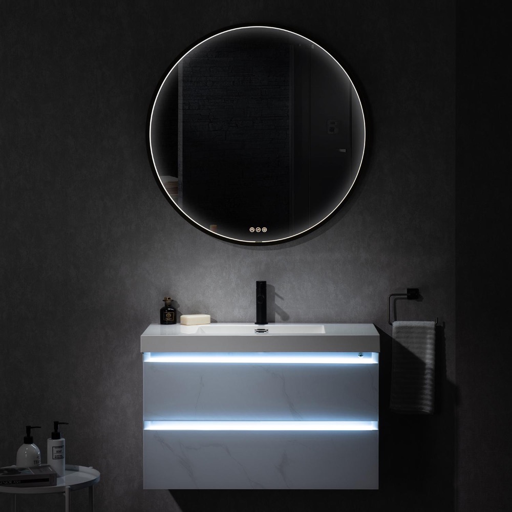 Jena 30 inch Wall Mount Vanity with LED Lights in Calacatta