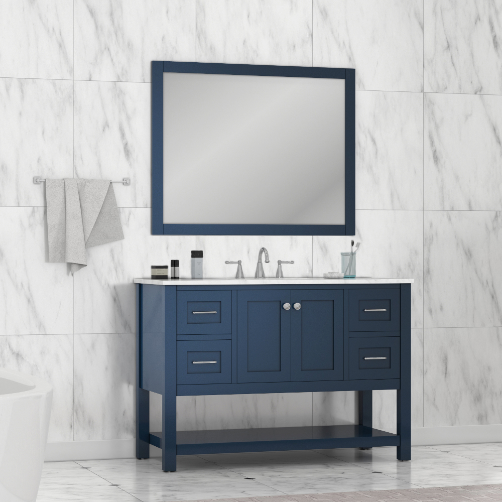 Design Ideas for a Navy Blue Vanity and Bathroom
