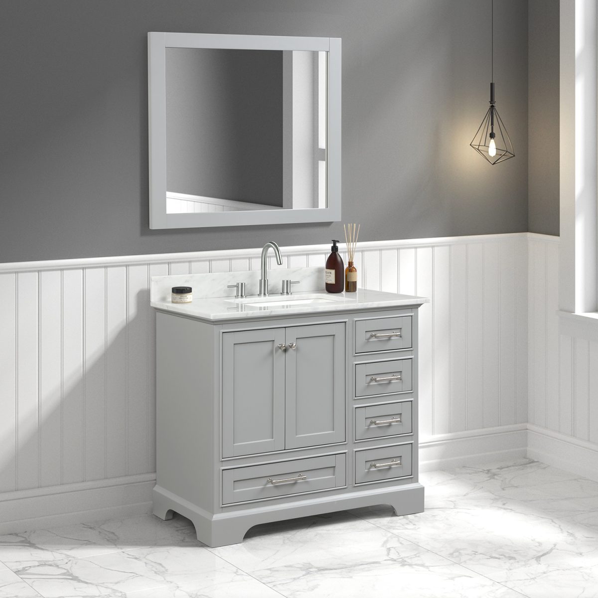 Copenhagen 36 inch Bathroom Vanity Metal Gray With Carrara Marble Top