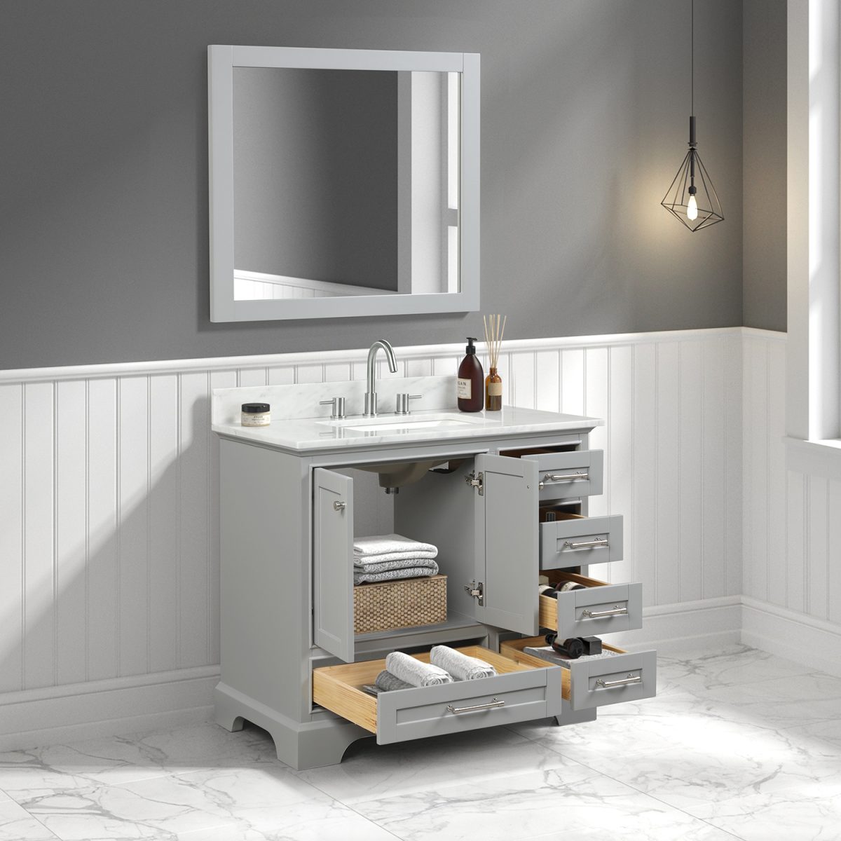 Copenhagen 36 inch Bathroom Vanity Metal Gray With Carrara Marble Top