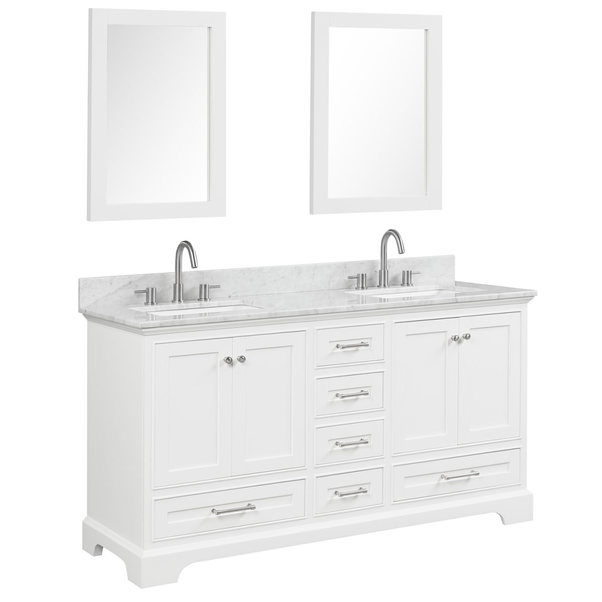 Copenhagen 60 inch Double Bathroom Vanity Matte White With Carrara Marble Top
