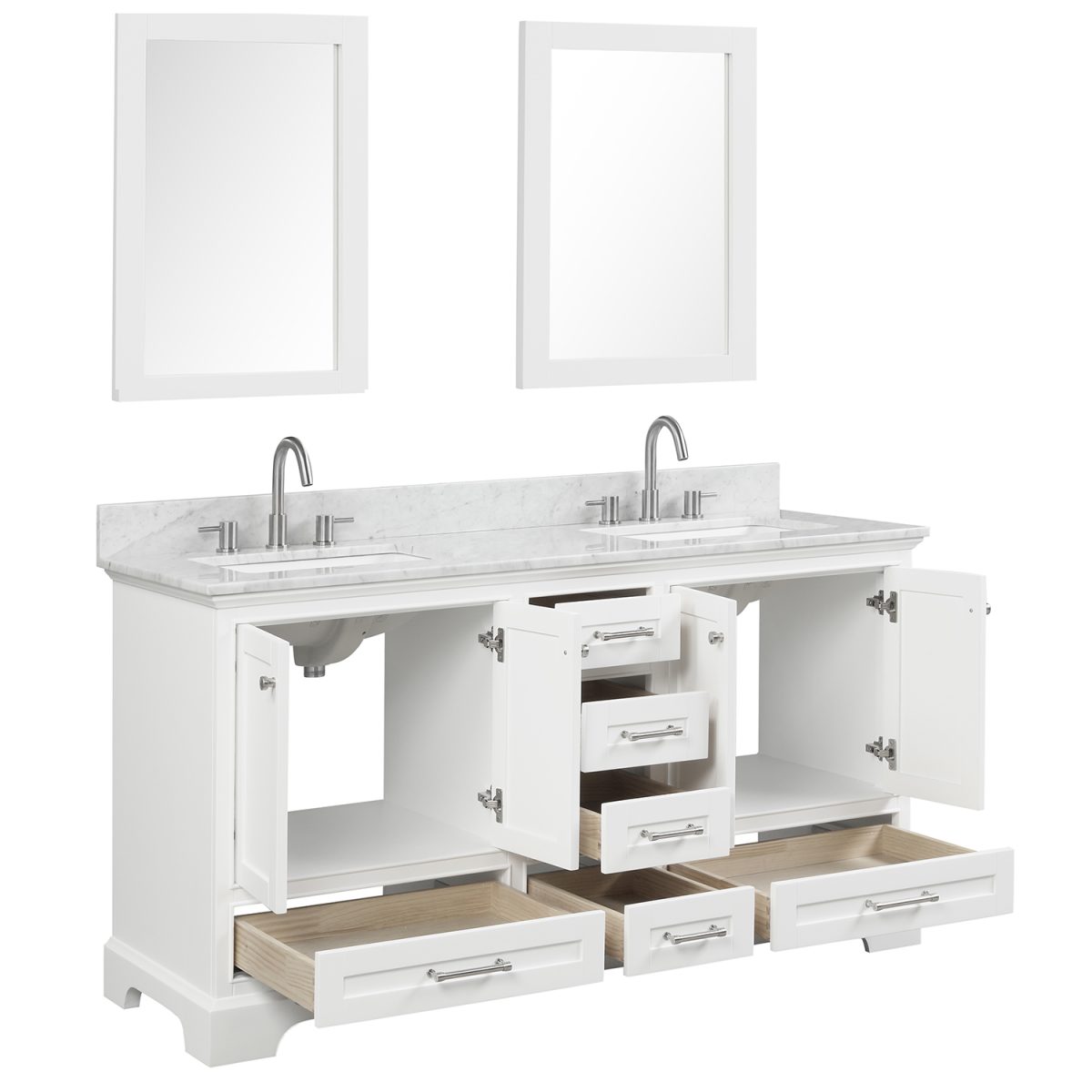 Copenhagen 60 inch Double Bathroom Vanity Matte White With Carrara Marble Top
