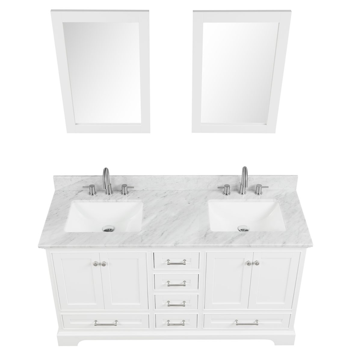 Copenhagen 60 inch Double Bathroom Vanity Matte White With Carrara Marble Top