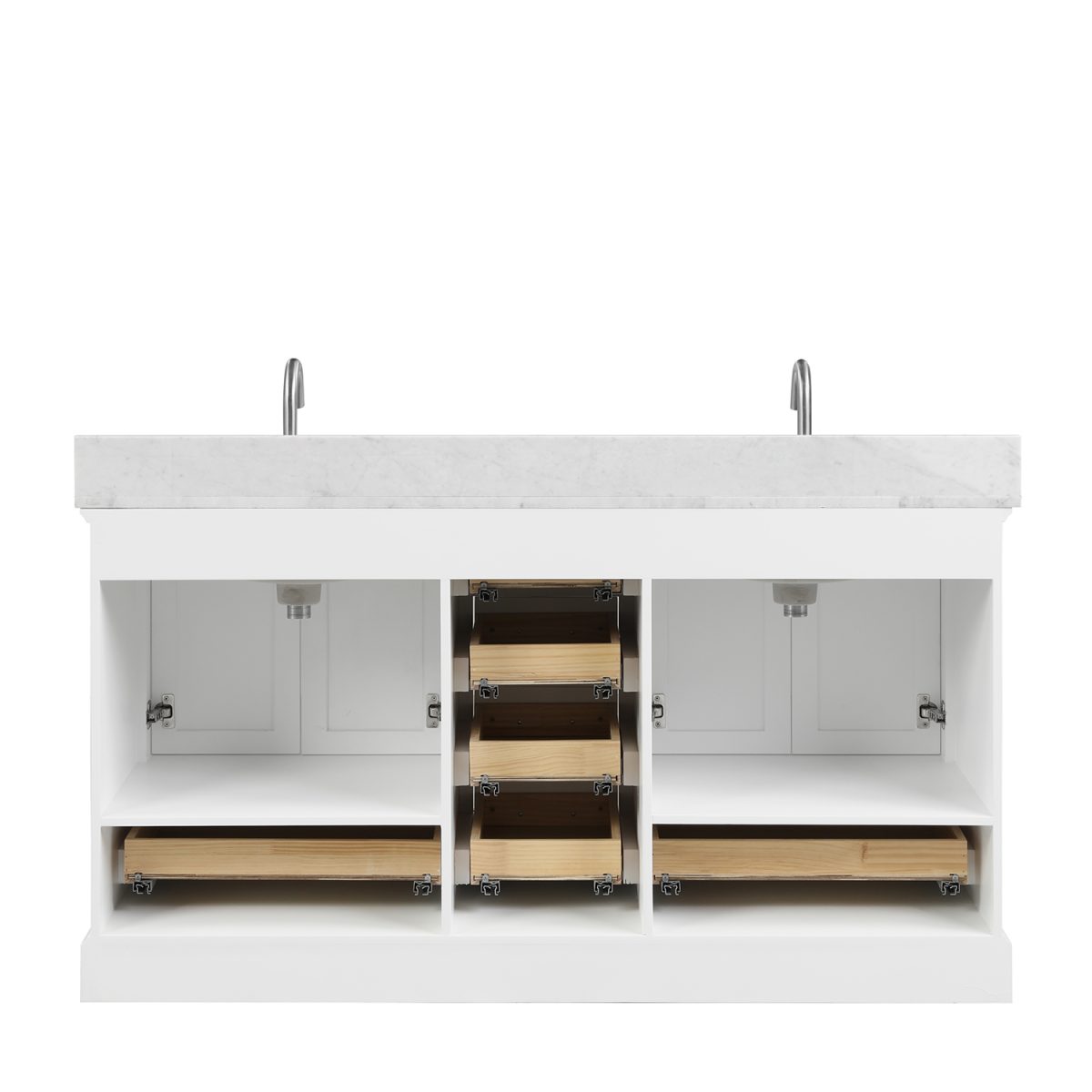 Copenhagen 60 inch Double Bathroom Vanity Matte White With Carrara Marble Top