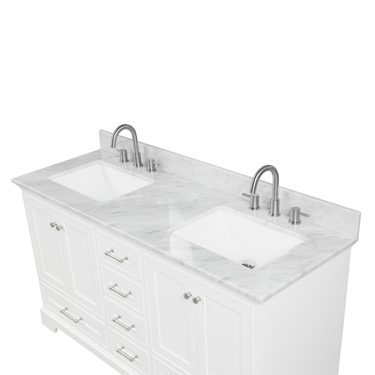 Copenhagen 60 inch Double Bathroom Vanity Matte White With Carrara Marble Top