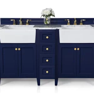 Adeline 60 inch Bath Vanity Set in Heritage Blue With Farmhouse Sink