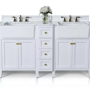 Adeline 60 inch Bath Vanity Set in White With Farmhouse Sink