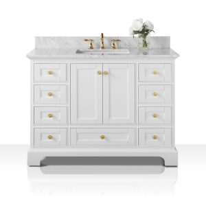 Aubrey 48 in. Bath Vanity in White with Gold Hardware