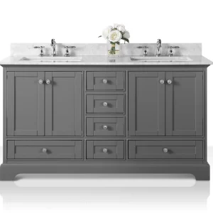 Audrey 60 in. Bath Vanity Set in Sapphire Gray with Brushed Nickel