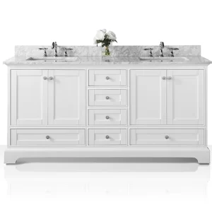 Audrey 72 in. Bath Vanity Set in White with Brushed Nickel Hardware