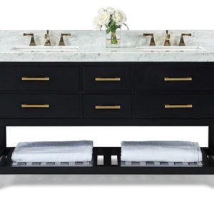 Elizabeth 60 in. Bath Vanity Set in Black Onyx with Gold Hardware