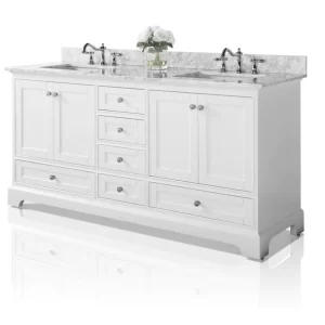 Audrey 72 in. Bath Vanity Set in White with Brushed Nickel Hardware