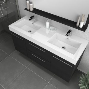 Ripley 60-Inch Wall-Mounted Double Bathroom Vanity With Sink – Black