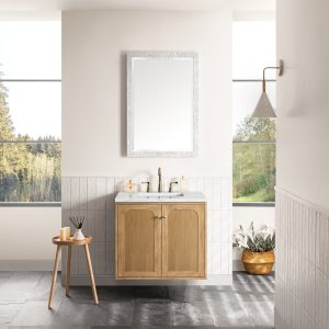 Laurent 30" Bathroom Vanity In Light Natural Oak With Ethereal Noctis Top
