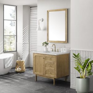 Laurent 36" Bathroom Vanity In Light Natural Oak With Eternal Jasmine Pearl Top