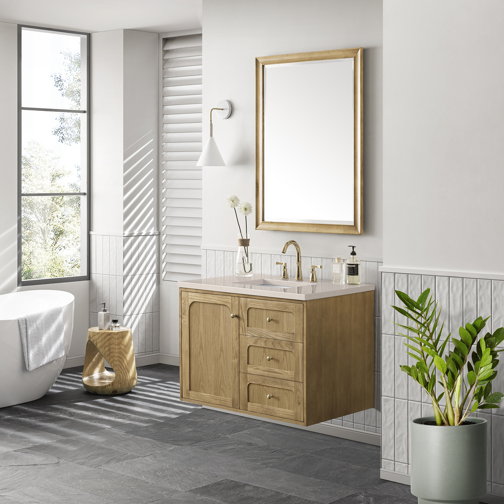 Laurent 36" Bathroom Vanity In Light Natural Oak With Eternal Marfil Top