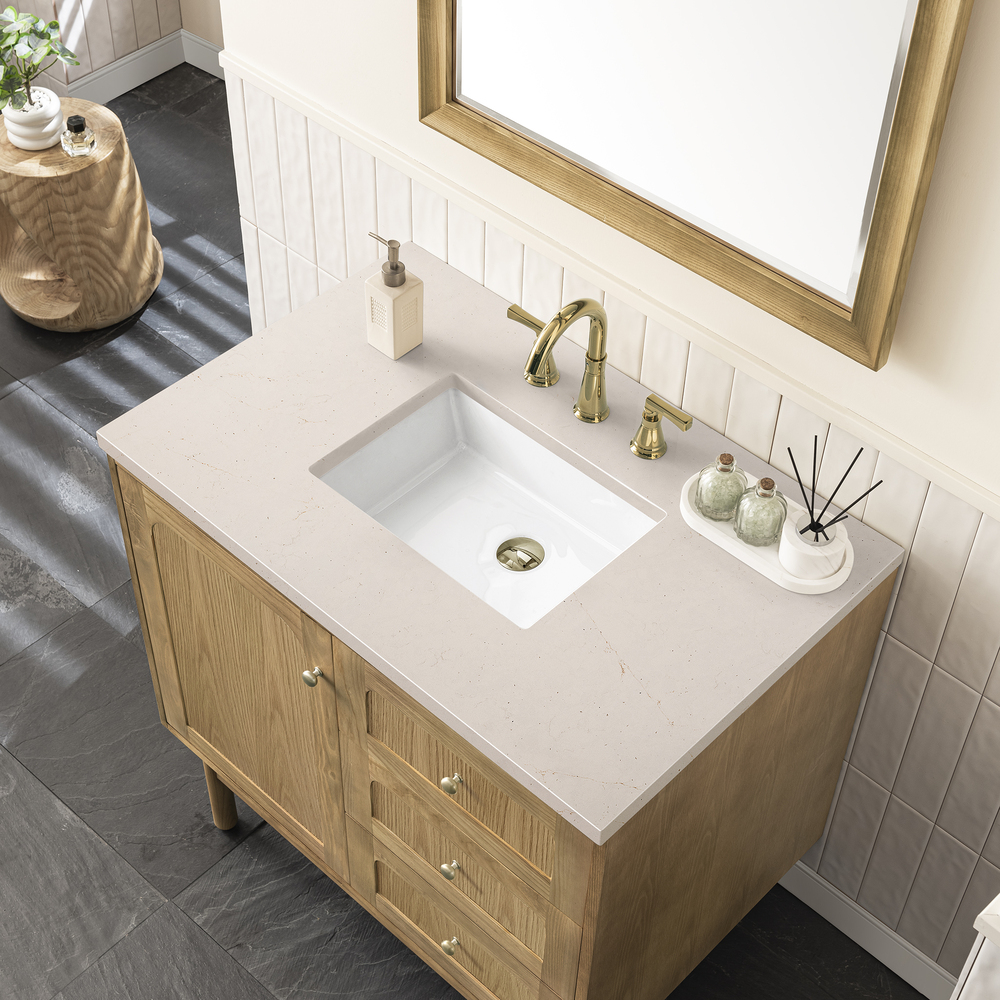 Laurent 36" Bathroom Vanity In Light Natural Oak With Eternal Marfil Top
