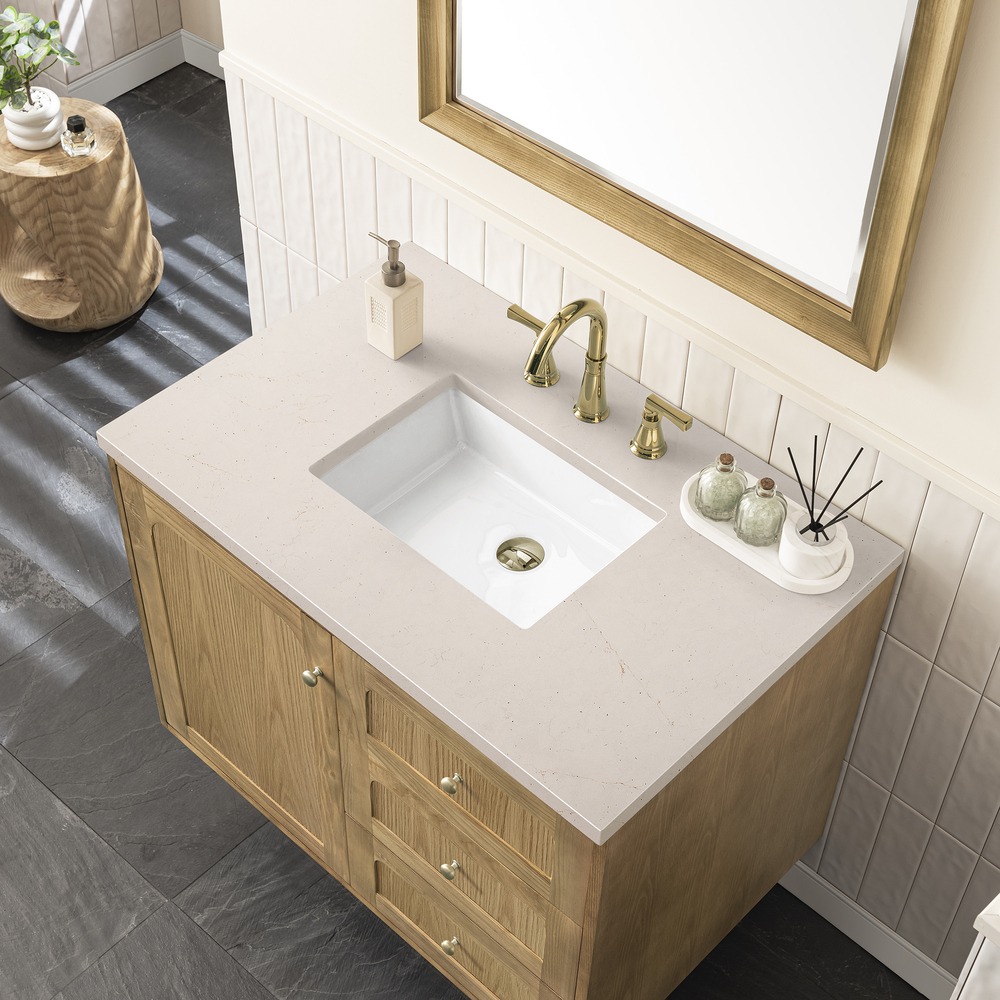 Laurent 36" Bathroom Vanity In Light Natural Oak With Eternal Marfil Top