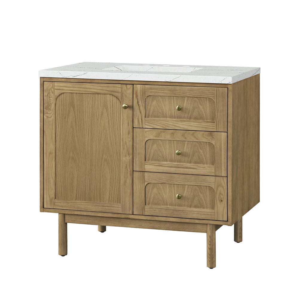 Laurent 36" Bathroom Vanity In Light Natural Oak With Ethereal Noctics Top