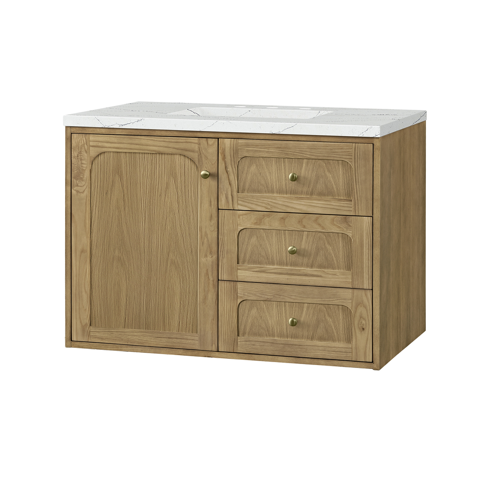 Laurent 36" Bathroom Vanity In Light Natural Oak With Ethereal Noctics Top