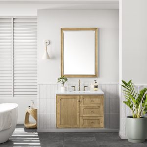 Laurent 36" Bathroom Vanity In Light Natural Oak With White Zeus Top