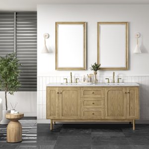 Laurent 72" Double Vanity In Light Natural Oak With Arctic Fall Top