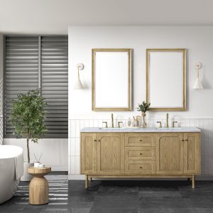 Laurent 72" Double Vanity In Light Natural Oak With Carrara Marble Top