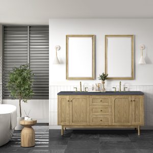Laurent 72" Double Vanity In Light Natural Oak With Charcoal Soapstone Top
