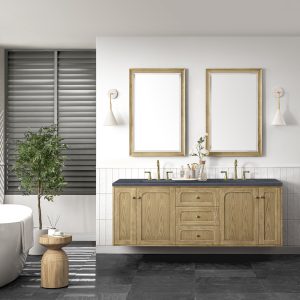 Laurent 72" Double Vanity In Light Natural Oak With Charcoal Soapstone Top