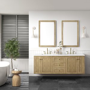 Laurent 72" Double Vanity In Light Natural Oak With White Zeus Top