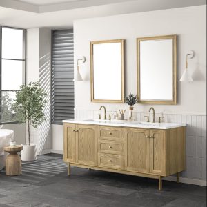 Laurent 72" Double Vanity In Light Natural Oak With White Zeus Top