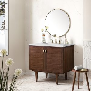 Amberly 36" Bathroom Vanity In Mid-Century Walnut With White Zeus Top