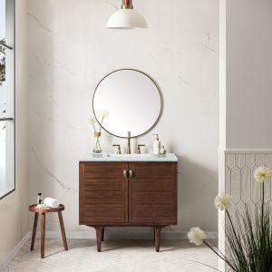 Amberly 36" Bathroom Vanity In Mid-Century Walnut With Ethereal Noctics Top
