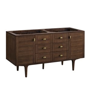 Amberly 60" Double Bathroom Vanity Cabinet In Mid-Century Walnut