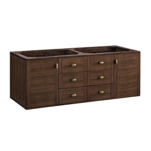 Amberly 60" Double Bathroom Vanity Cabinet In Mid-Century Walnut